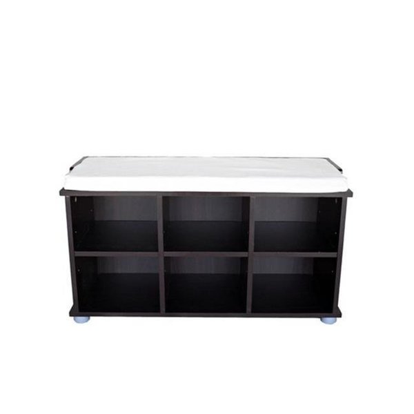 Proman Products Proman Product SH16755 Kendal 6-Cell Espresso; White Cushion Shoe Bench SH16755